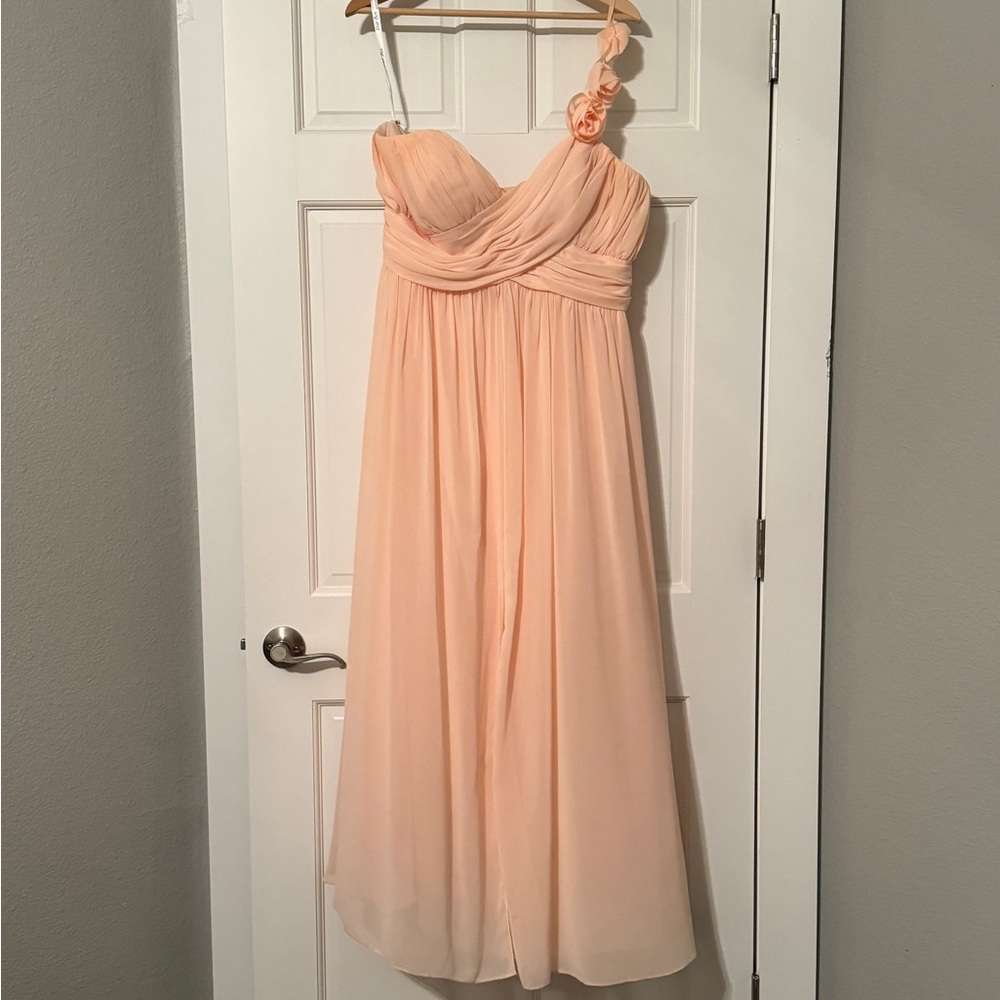 coral pink one shoulder bridesmaid homecoming prom formal floor length dress